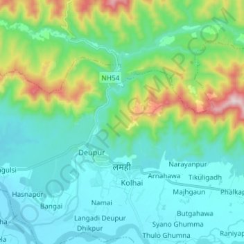 Arjun Khola topographic map, elevation, terrain