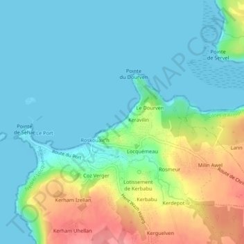 Plage de Notigou topographic map, elevation, terrain