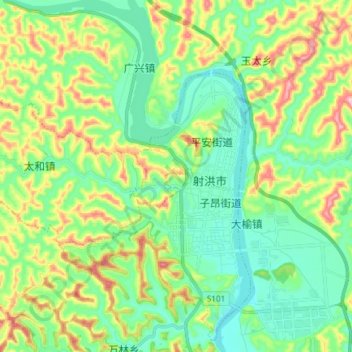 涪江 topographic map, elevation, terrain