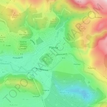 Pljevlja topographic map, elevation, terrain