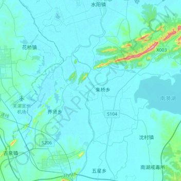水阳江 topographic map, elevation, terrain