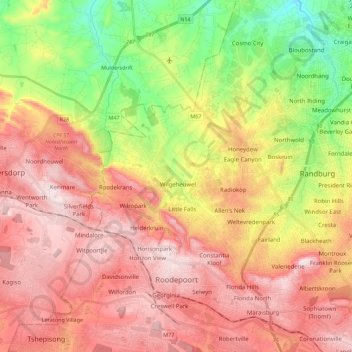 Roodepoort topographic map, elevation, terrain