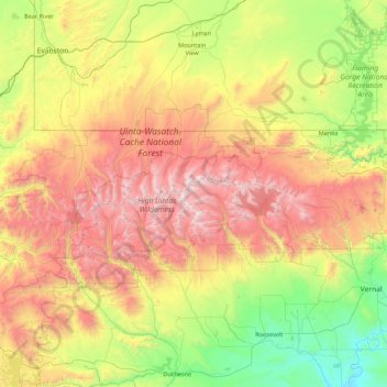 Uinta Mountains topographic map, elevation, terrain