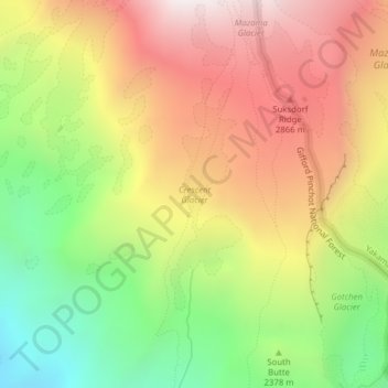 Crescent Glacier topographic map, elevation, terrain