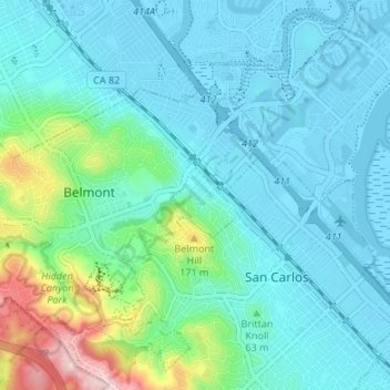 Belmont topographic map, elevation, terrain