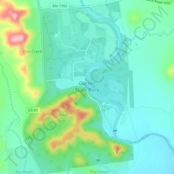 Garner State Park topographic map, elevation, terrain