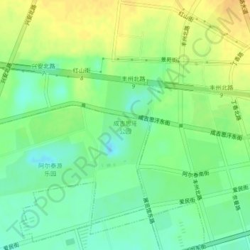 成吉思汗公园 topographic map, elevation, terrain