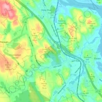 Essex topographic map, elevation, terrain