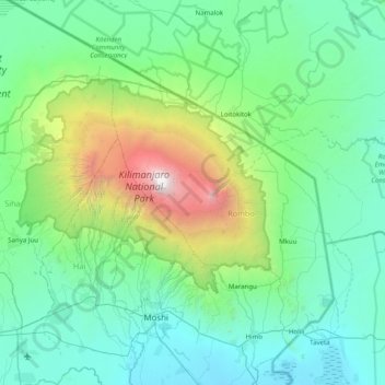 Kilimanjaro topographic map, elevation, terrain