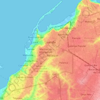 Luanda topographic map, elevation, terrain