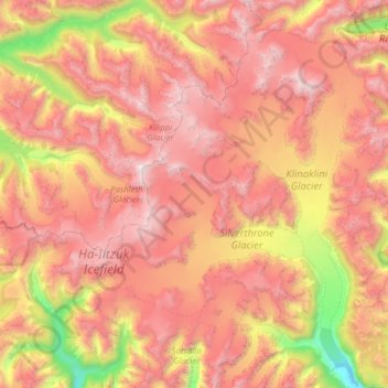 Ha-Iltzuk Icefield topographic map, elevation, terrain