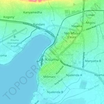 Kisumu topographic map, elevation, terrain