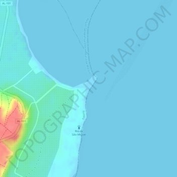 Praia do Gunga topographic map, elevation, terrain