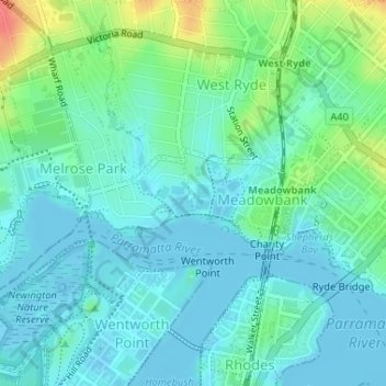 Meadowbank Park topographic map, elevation, terrain