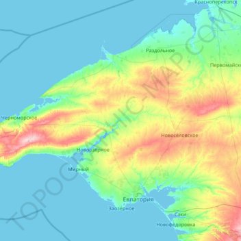 Тарханкутская возвышенность topographic map, elevation, terrain