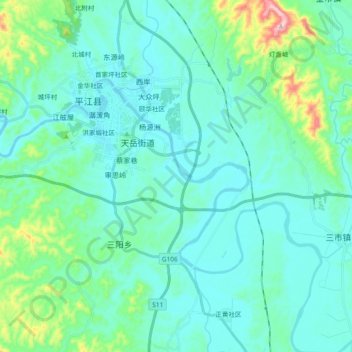 汨罗江 topographic map, elevation, terrain