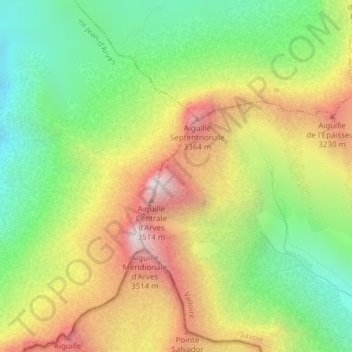 Les Aiguilles d'Arves topographic map, elevation, terrain