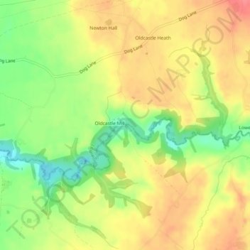 Wych Brook topographic map, elevation, terrain