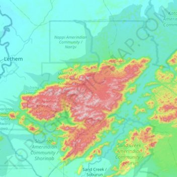 Amazon rainforest topographic map, elevation, terrain