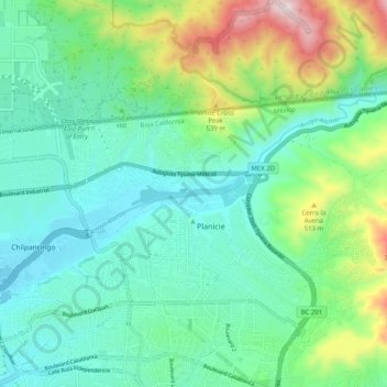 Arroyo Alamar topographic map, elevation, terrain