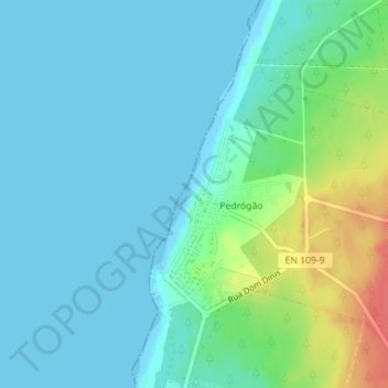 Praia de Pedrogão topographic map, elevation, terrain