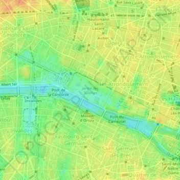 Jardin des Tuileries topographic map, elevation, terrain