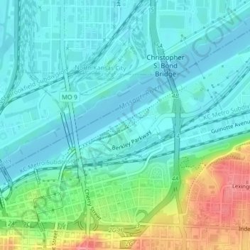 Richard L. Berkley Riverfront Park topographic map, elevation, terrain