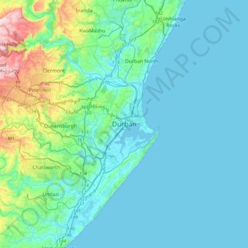 Map Of Durban North Durban Topographic Map, Elevation, Relief