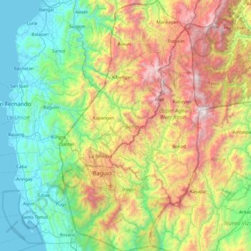 Benguet topographic map, elevation, relief