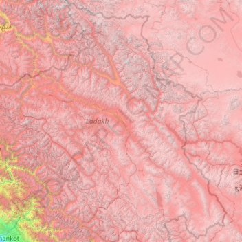 Ladakh topographic map, elevation, relief