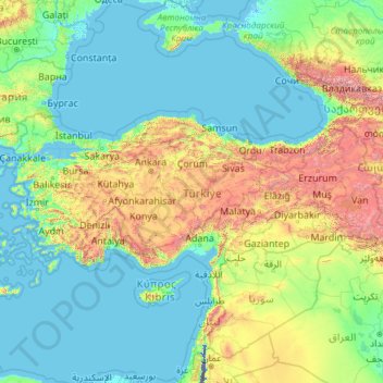 Turkey topographic map, elevation, relief