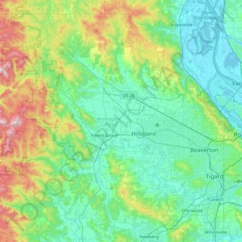 Portland Oregon Elevation Map Washington County Topographic Map, Elevation, Relief